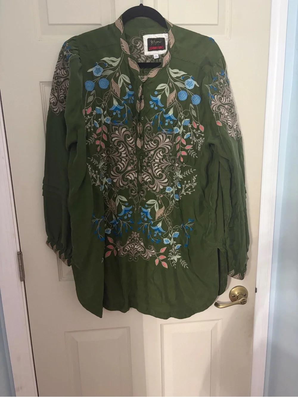 Johnny Was Olive Green Embroidered Boho Tunic - Picture 2 of 3